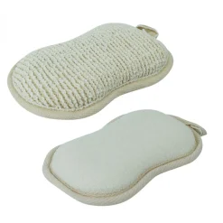 Lot de 2 éponges exfoliantes et nettoyantes en fibre de bambou double face 16 x 10 x 3 cm