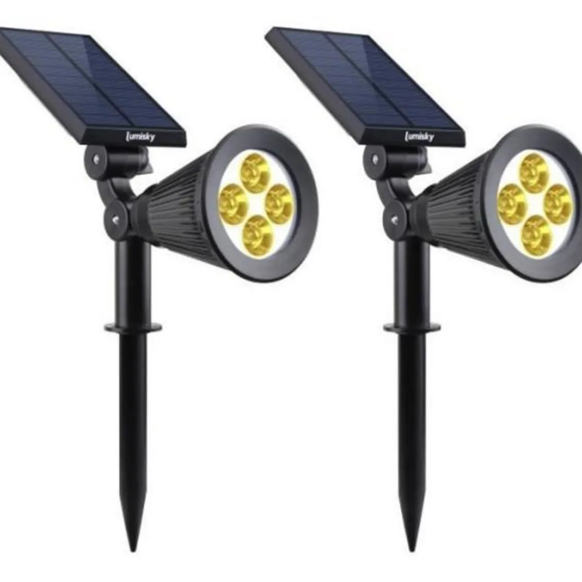Lot de 2 projecteurs solaires a LED Spiky - LUMI JARDIN - 200 Lumens - Blanc chaud - Etanche - 34 cm