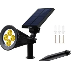 Lot de 2 projecteurs solaires a LED Spiky - LUMI JARDIN - 200 Lumens - Blanc chaud - Etanche - 34 cm