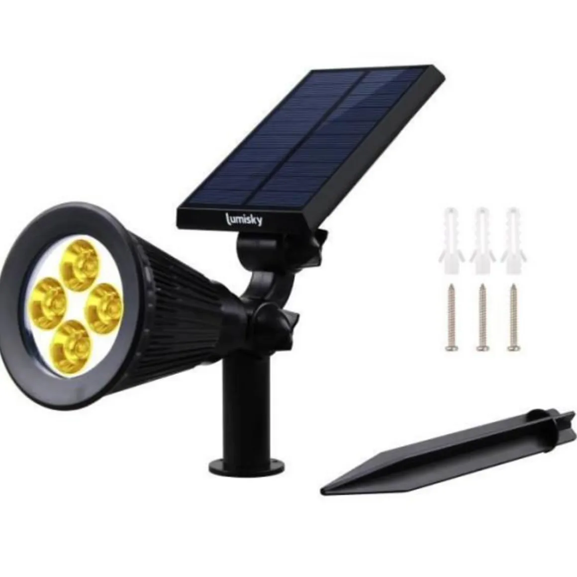 Lot de 2 projecteurs solaires a LED Spiky - LUMI JARDIN - 200 Lumens - Blanc chaud - Etanche - 34 cm