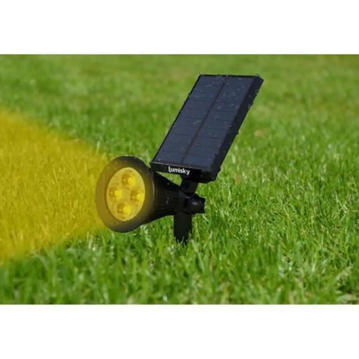 Lot de 2 projecteurs solaires a LED Spiky - LUMI JARDIN - 200 Lumens - Blanc chaud - Etanche - 34 cm