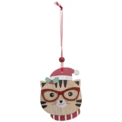 Lot de 4 Sujets de Noël Chat 12cm Beige & Rouge