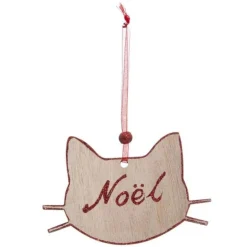 Lot de 4 Sujets de Noël Chat 12cm Beige & Rouge