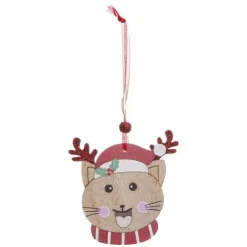 Lot de 4 Sujets de Noël Chat 12cm Beige & Rouge