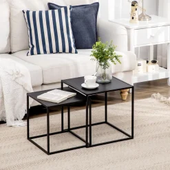 Lot de 2 tables basses gigognes carrées design contemporain encastrable acier noir