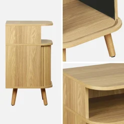 Lot de 2 tables de chevet 2 portes coulissantes + 1 niche effet bois rainuré. L 40 x P 40 x H 70cm