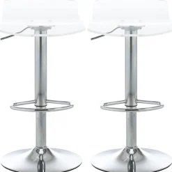 Lot de 2 tabourets de bar design contemporain assise acrylique et piètement métal - pivotant 360° - hauteur réglable avec repose-pieds - transparent