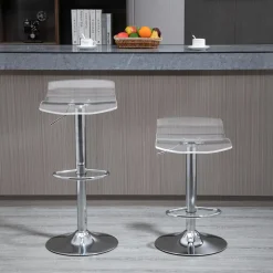 Lot de 2 tabourets de bar design contemporain assise acrylique et piètement métal - pivotant 360° - hauteur réglable avec repose-pieds - transparent