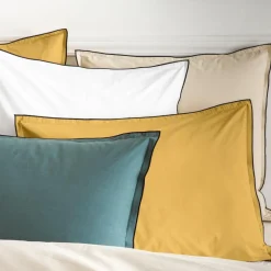 Lot de 2 taies d'oreiller unies en coton finition bourdon