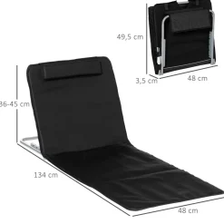 Lot de 2 tapis de plage rembourré - matelas de plage - nattes de plage - dossier inclinable multi-positions - sac transport inclus - métal polyester PE noir