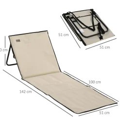 Lot de 2 tapis de plage rembourrés pliables - matelas de plage - dossier inclinable, rangement - métal polyester beige