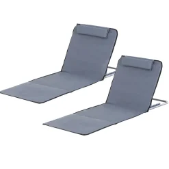 Lot de 2 tapis de plage rembourré - matelas de plage - nattes de plage - dossier inclinable multi-positions - sac transport inclus - métal polyester PE gris