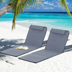 Lot de 2 tapis de plage rembourré - matelas de plage - nattes de plage - dossier inclinable multi-positions - sac transport inclus - métal polyester PE gris