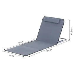 Lot de 2 tapis de plage rembourré - matelas de plage - nattes de plage - dossier inclinable multi-positions - sac transport inclus - métal polyester PE gris