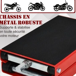 Lève moto béquille d'atelier stand moto tout-terrain moto cross supermotard hauteur réglable acier rouge et noir