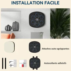 Machine de boxe musicale murale avec lumières - 9 vitesses, modes, Bluetooth - gants - noir