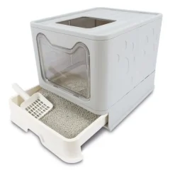 Maison de toilette - M PETS - SILE TOP - Gris - 51 x 41 x 12.5 cm - Pratique, démontable, tiroir coulissant, pelle incluse