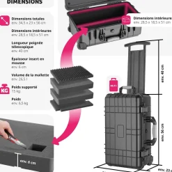 Mallette de transport sur roulettes avec poignée télescopique
