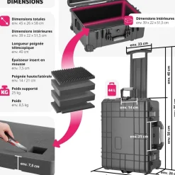 Mallette de transport sur roulettes avec poignée télescopique
