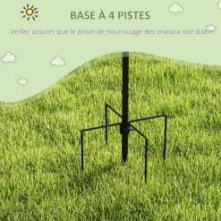 Mangeoire à oiseaux complet H.2,26 m style rustique chic - 6 crochets réglables, 4 mangeoires, plateau d'alimentation, grand bain, 4 piquets d'ancrage au sol - acier époxy aspect fer forgé