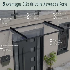 Marquise 95 x 160 cm Anthracite/Blanc translucide - SOPHIA 1600