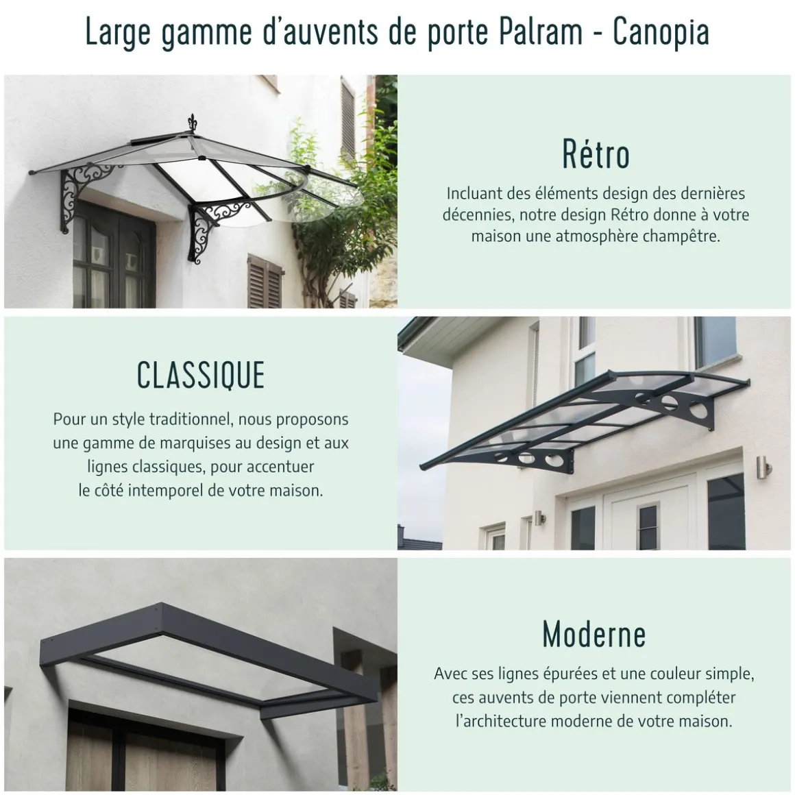 Marquise 95 x 160 cm Anthracite/Blanc translucide - SOPHIA 1600