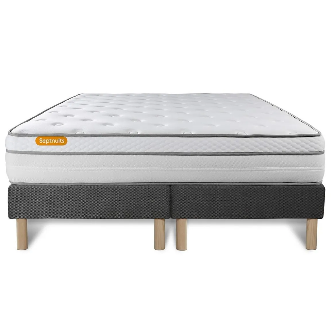 Matelas + double sommiers gris Memo Luxe Ressorts ensachés + mémoire de forme 5 zones de confort MAXI épaisseur