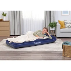 Matelas gonflable avec pompe à pied intégrée 1 place 185x76x22 cm - Bleu