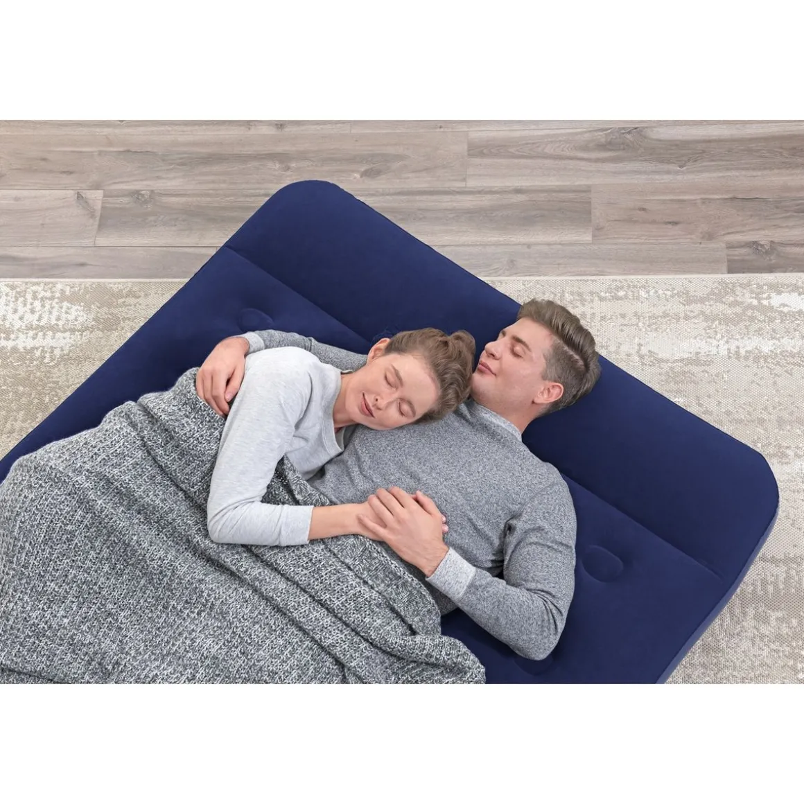 Matelas gonflable avec pompe à pied intégrée 2 places 191 m x 137 x 22 cm - Bleu