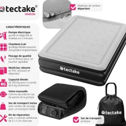 Matelas gonflable avec pompe électrique sac de transport inclus 200x101x44cm