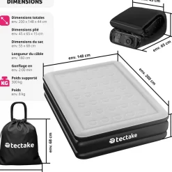 Matelas gonflable avec pompe électrique sac de transport inclus 200x101x44cm