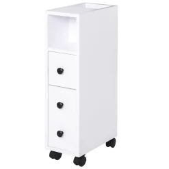 Meuble bas colonne rangement salle de bain à roulettes blanc dim. 18L x 30l x 68,5H cm