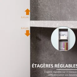 Meuble colonne rangement salle de bain dim. 30L x 30l x 180H cm 2 placards avec étagère + 2 niches panneaux particules aspect ciment blanc