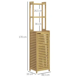 Meuble colonne salle de bain style naturel porte niche 4 étagères bambou