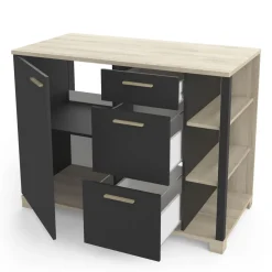 Meuble de cuisine bas 1 porte 3 tiroirs 3 niches style industriel L120cm MARKET