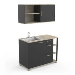 Meuble de cuisine bas 1 porte 3 tiroirs 3 niches style industriel L120cm MARKET