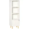 Meuble de rangement colonne design scandinave - 3 niches, placard porte - piètement effilé incliné bois pin panneaux particules blanc