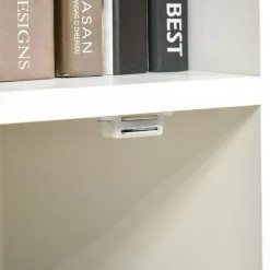 Meuble de rangement colonne design scandinave - 3 niches, placard porte - piètement effilé incliné bois pin panneaux particules blanc