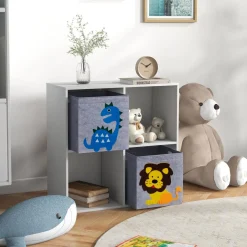 Meuble de rangement jouets enfant étagère de jouet pour chambre d'enfant 4 casiers 2 tiroirs non tissé MDF blanc