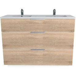 Meuble de salle de bain sous vasque avec double vasque encastrée 3 tiroirs, 120cm FARO blanc