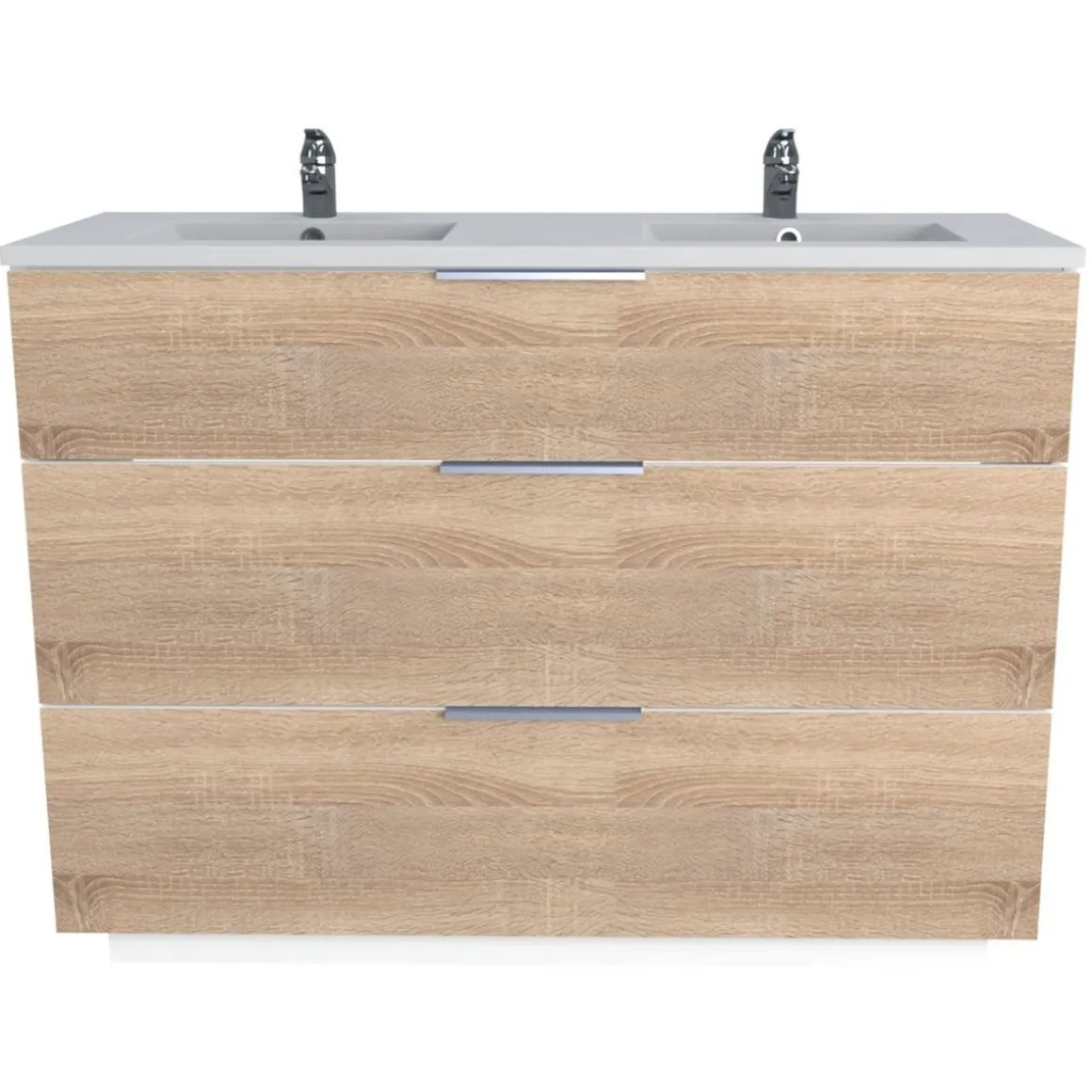 Meuble de salle de bain sous vasque avec double vasque encastrée 3 tiroirs, 120cm FARO blanc