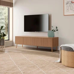 Meuble TV Lluvia 4 portes, coloris chêne, longueur 160 cm