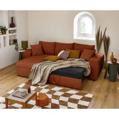 Milan - canapé d'angle réversible 4 places - convertible avec coffre - en velours texturé