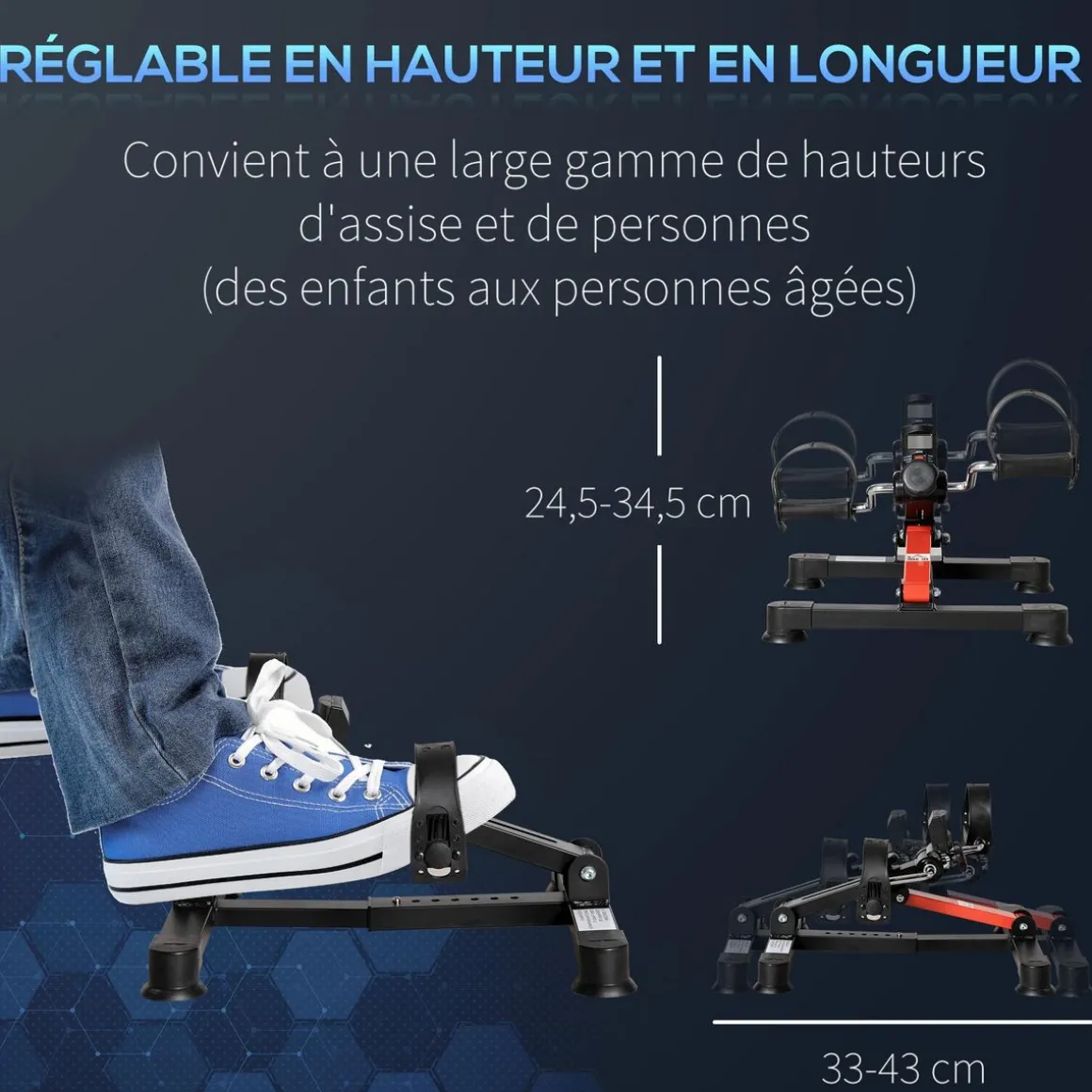 Mini vélo d'appartement mini bike résistance hauteur longueur réglable écran LCD multifonction rouge noir