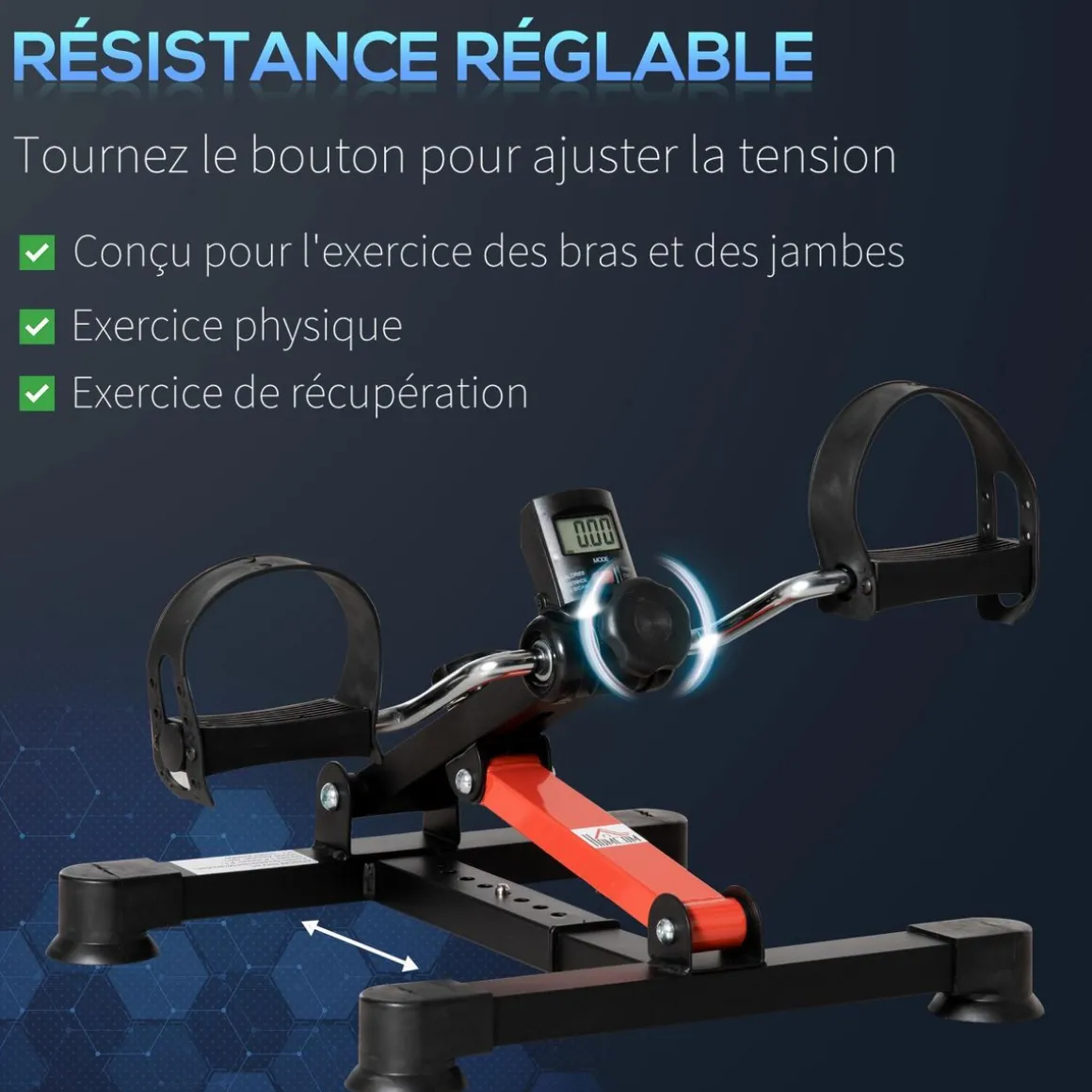 Mini vélo d'appartement mini bike résistance hauteur longueur réglable écran LCD multifonction rouge noir