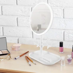 Miroir de table LED avec porte-bijoux MIZO - Blanc