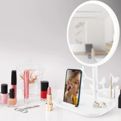 Miroir de table LED avec porte-bijoux MIZO - Blanc