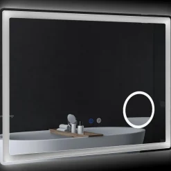 Miroir lumineux LED salle de bain dim. 80L x 60H cm anti-buée grossissant x3 réglable fonction mémoire