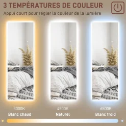 Miroir mural LED pleine longueur dim. 40L x 120H cm - miroir LED réglable tactile - verre trempé