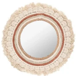 Miroir Mural Rond Design Wonderly 40cm Beige